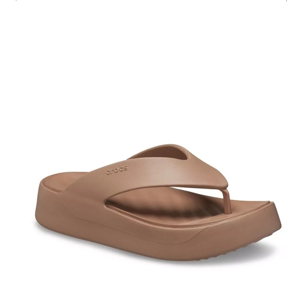 CROCS LIKE NEW!! Women's Getaway Platform Flip Flops Sandals in Latte Size 10 - Picture 2 of 10